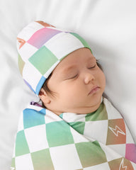 Ombre Cheery Checks Swaddle & Hat Set