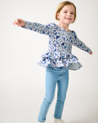Patchwork Indigo Ribbed Peplum Tee