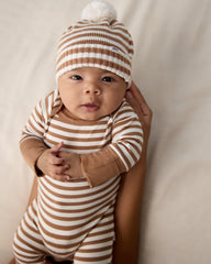 Chestnut Brown Stripe Sweater Beanie Hat