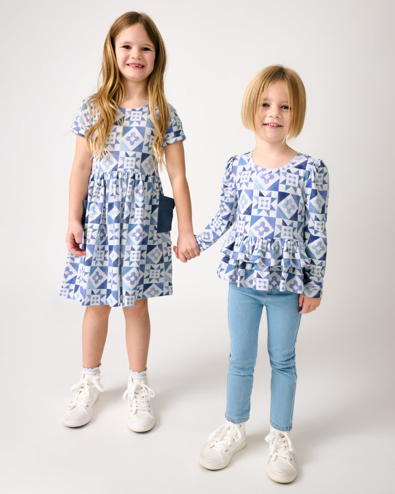 Patchwork Indigo Ribbed Peplum Tee