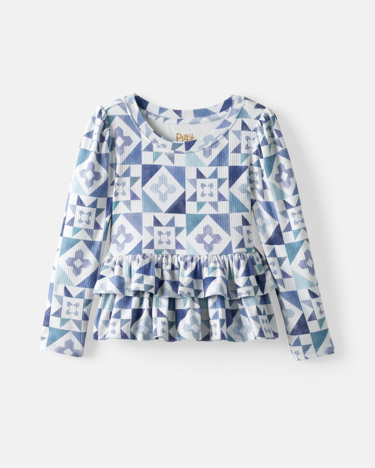 Patchwork Indigo Ribbed Peplum Tee