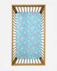 Aqua Soccer Stars Fitted Crib Sheet