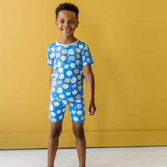 Blue Cookies & Milk Two-Piece Short Sleeve & Shorts Pajama Set
